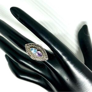 Vintage Marcasite, Amethyst & Blue Topaz Ring